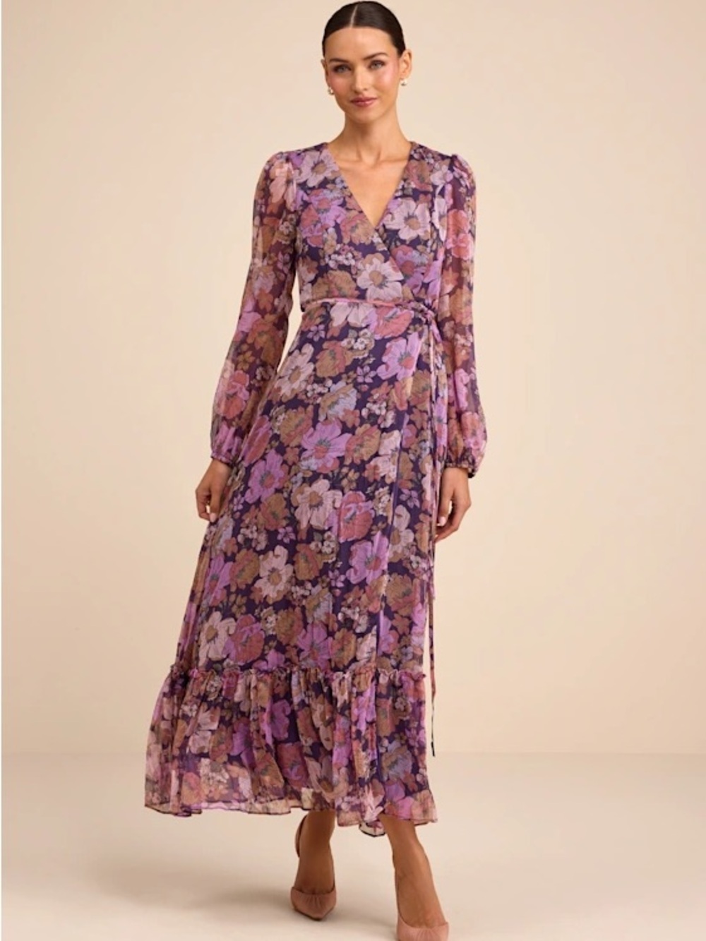 Lulu's Lavender Floral Wrap Maxi Dress
